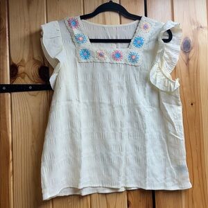 Cream Blouse with Floral Embroidery